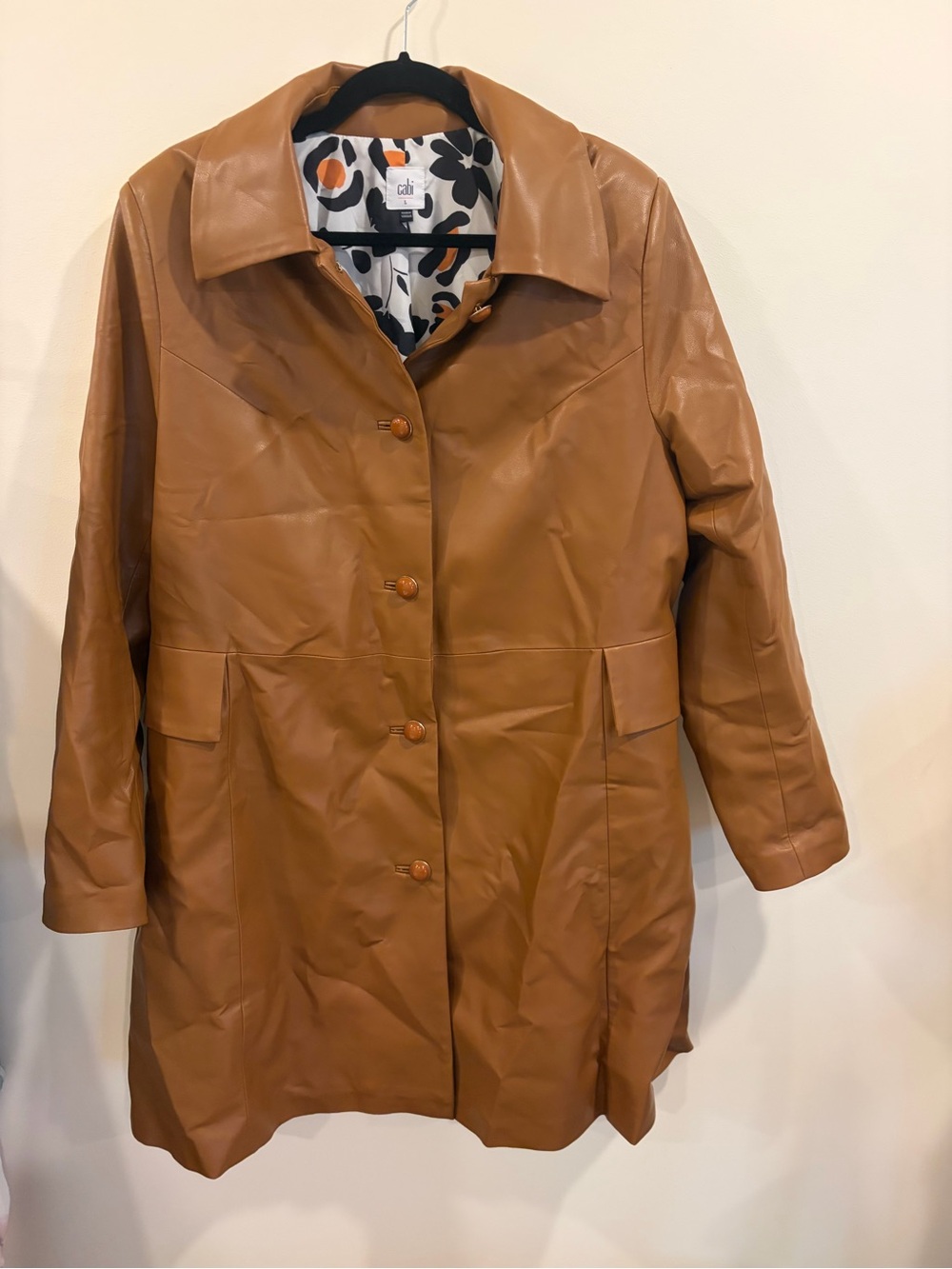 Cabi Women's Camel Faux Leather Button-Front Coat Size L